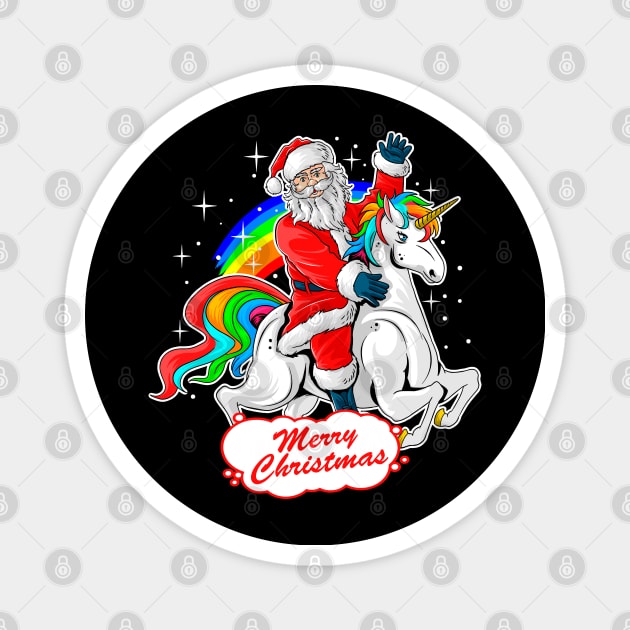 Christmas Santa Riding Unicorn, Cute Xmas Rainbow Lover Gift Magnet by Printofi.com